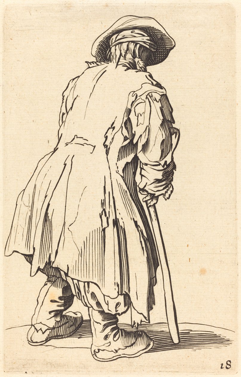 Tek Koltuk Değneği ile Yaşlı Dilenci by After Jacques Callot