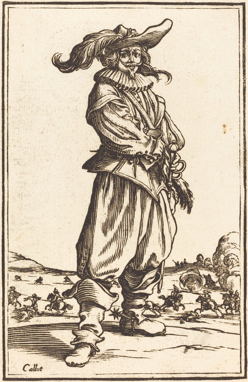 Tüylü Şapkalı Asker by After Jacques Callot