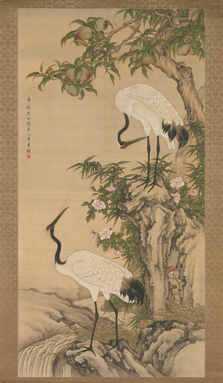 Turnalar, Şeftali Ağacı ve Çin Gülleri, 18. yüzyılın başlarında. by After Shen Quan