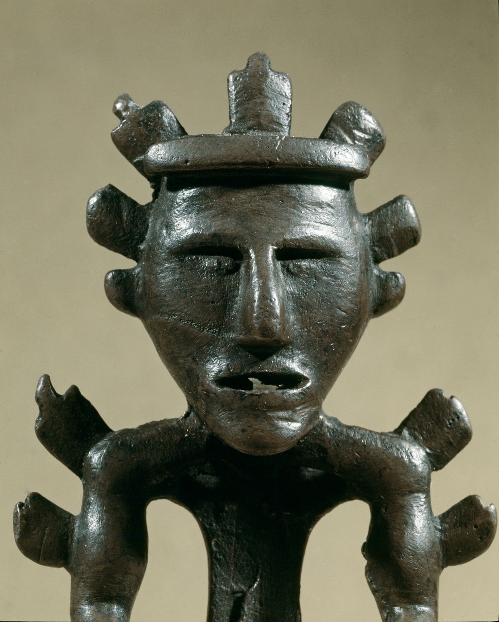 Prehistory: bronze warrior figurine of the Tresor of Galic (Kostroma, Russia). 1500 BC. Bronze Age. Moscow, State Historical Museum by Age Bronze