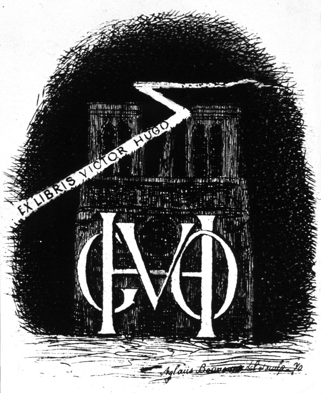 Victor Hugo'nun ekslibris by Aglaüs Bouvenne