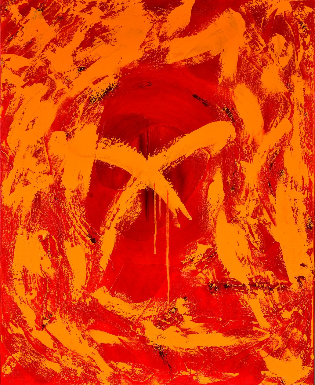 Kırmızı 1, 2014 (tuval üzerine yağlı boya ile karışık teknik) by Agnes Girardon