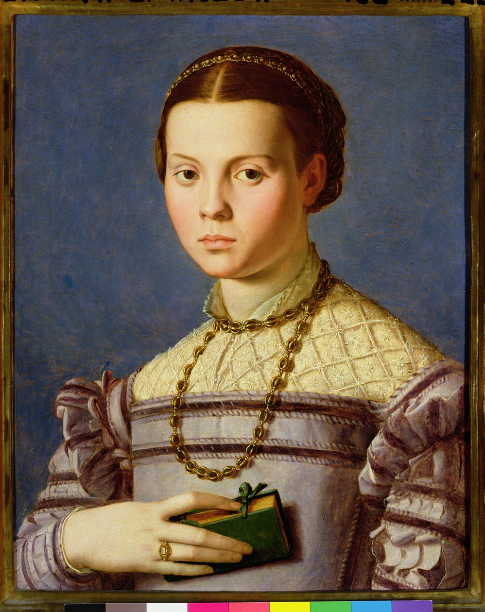 Kitap Tutan Genç Bir Kızın Portresi c.1545 (panelde öfke) by Agnolo Bronzino
