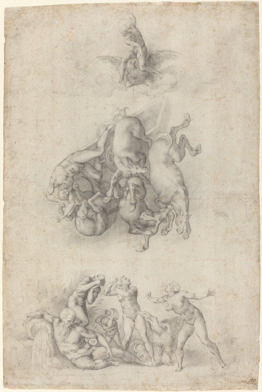 Phaethon'un Düşüşü by Agnolo Bronzino or Giulio Clovio after Michelangelo