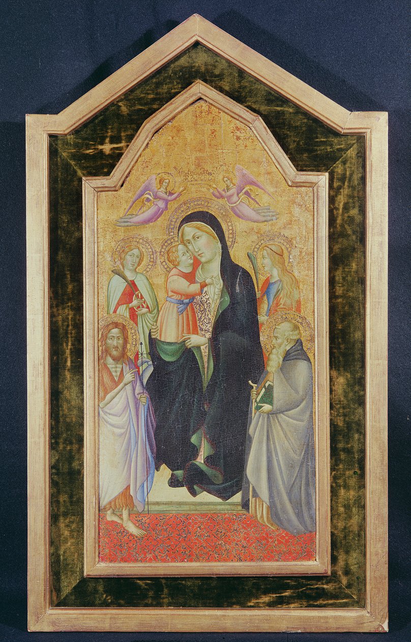 Madonna ve Child Enthroned (yaldızlı zemin panelindeki sıcaklık) by Agnolo Gaddi