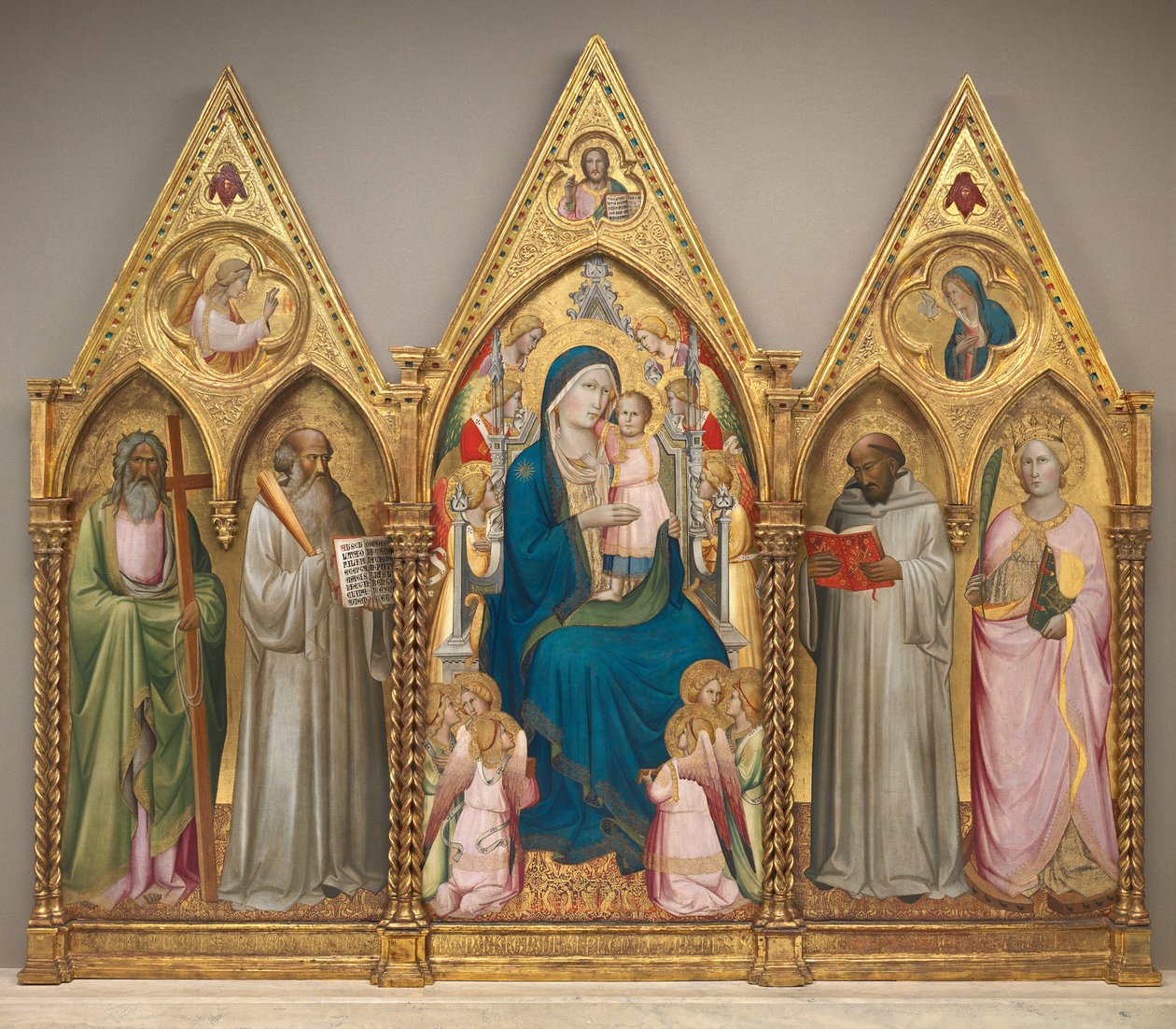 Aziz Andrew, Benedict, Bernard ve İskenderiyeli Catherine ile Melekler ile Madonna ve Çocuk [tüm üçlü] by Agnolo Gaddi
