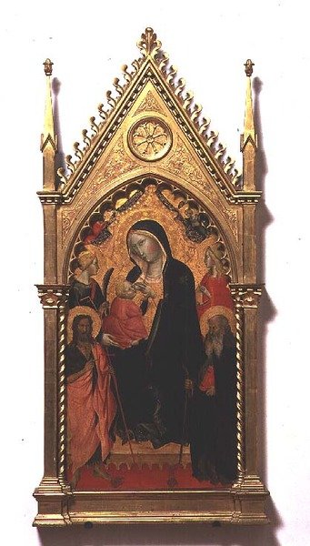 Azizler ile Madonna del Latte (panelde tempera) by Agnolo Gaddi