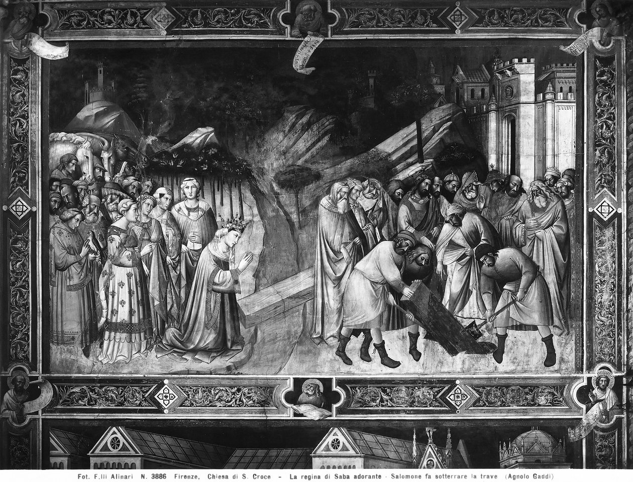 Sheba Kraliçesi Haçı Seviyor ve Süleyman Haç Kirişlerinden Birini Gömüyor by Agnolo Gaddi