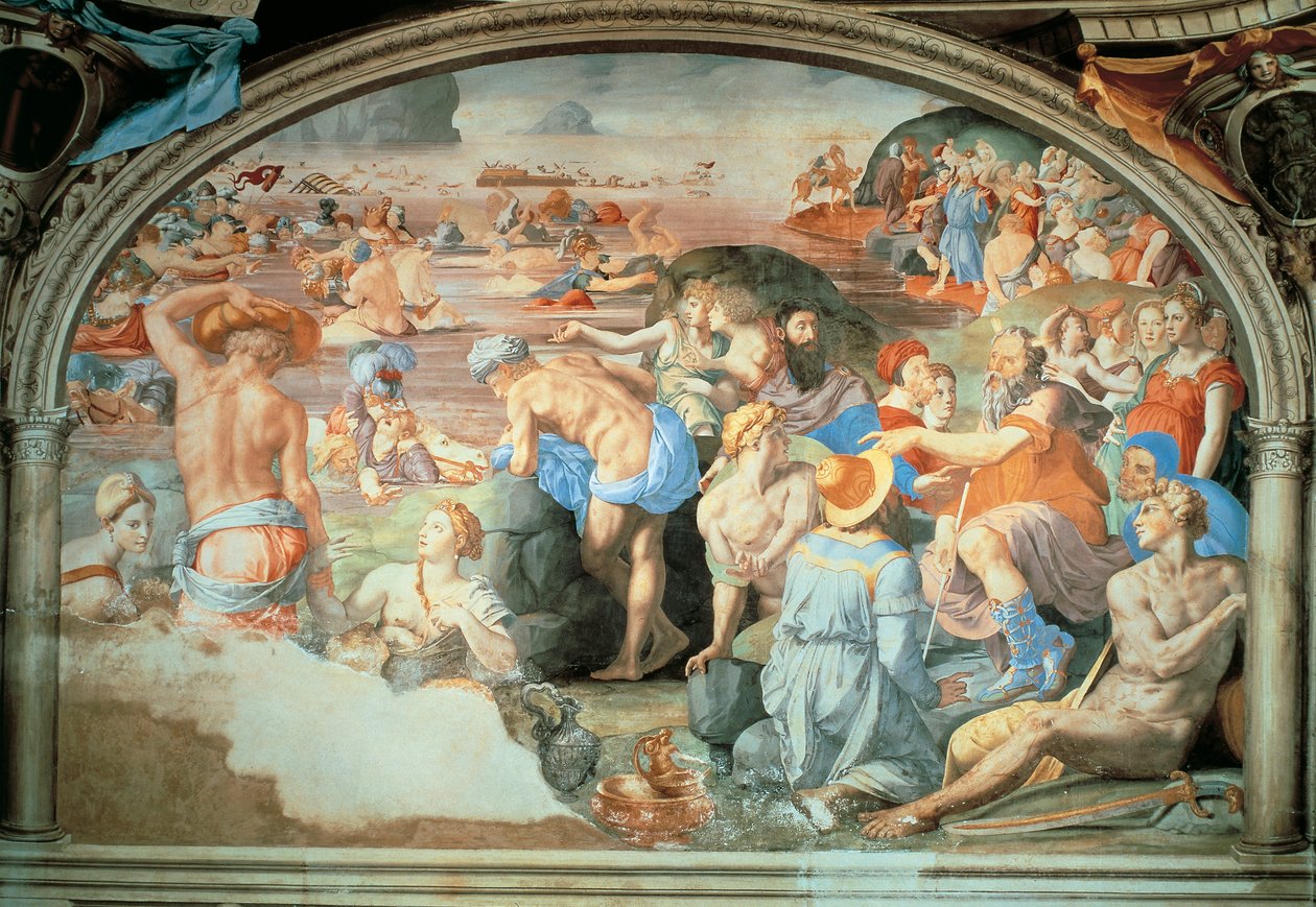 Kızıldeniz Geçişi, Agnolo Bronzino (1503-1572) tarafından yapılan fresk. Palazzo Vecchio, Floransa. İtalya by Agnolo Bronzino
