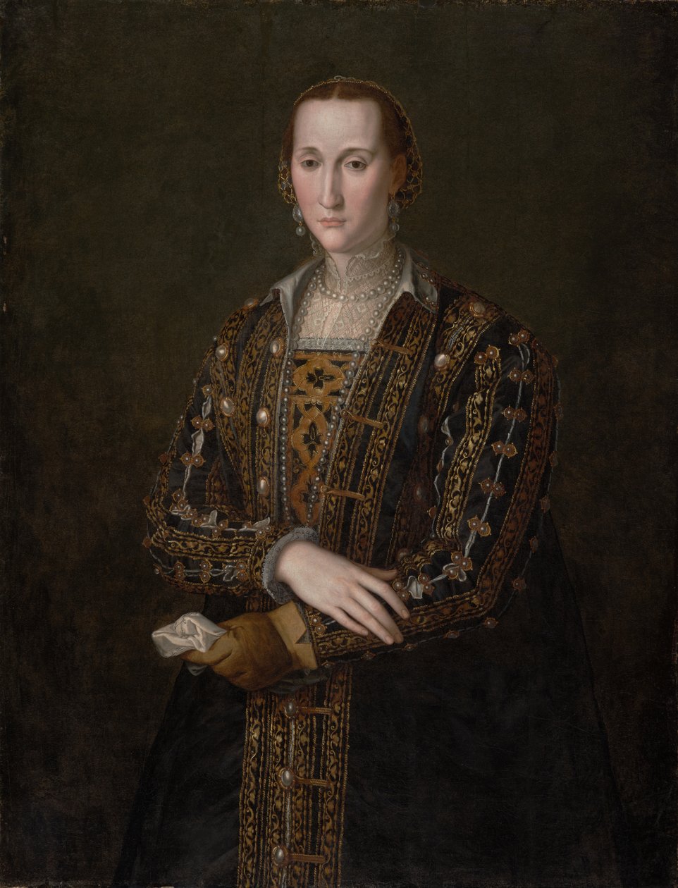 Eleonora di Toledo (1522-1562), yaklaşık 1560 (tuval üzerine yağlı boya, panelden aktarılmış) by Agnolo Bronzino