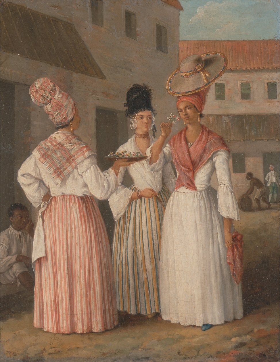 Bir Batı Hintli Çiçekçi Kız ve Diğer İki Özgür Renkli Kadın by Agostino Brunias