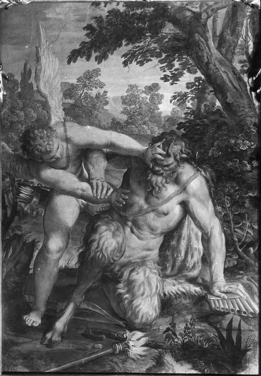 Cupid ve Pan Love, kehanetleri fethediyor by Agostino Carracci