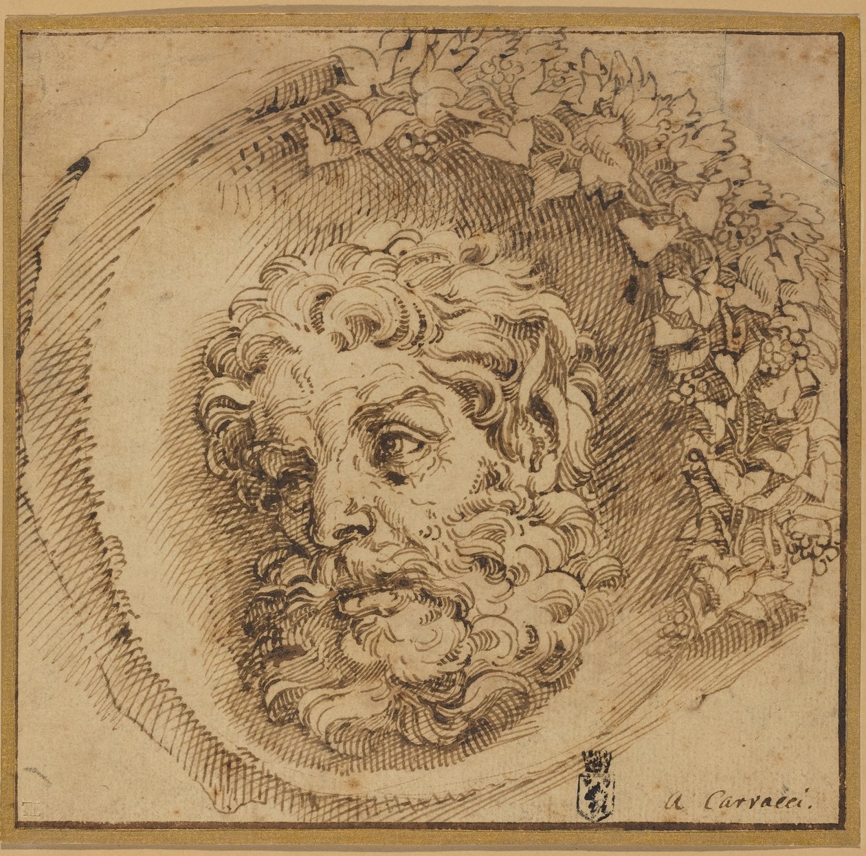 Bir İçbükeydeki Faun Başkanı (yuvarlak) by Agostino Carracci