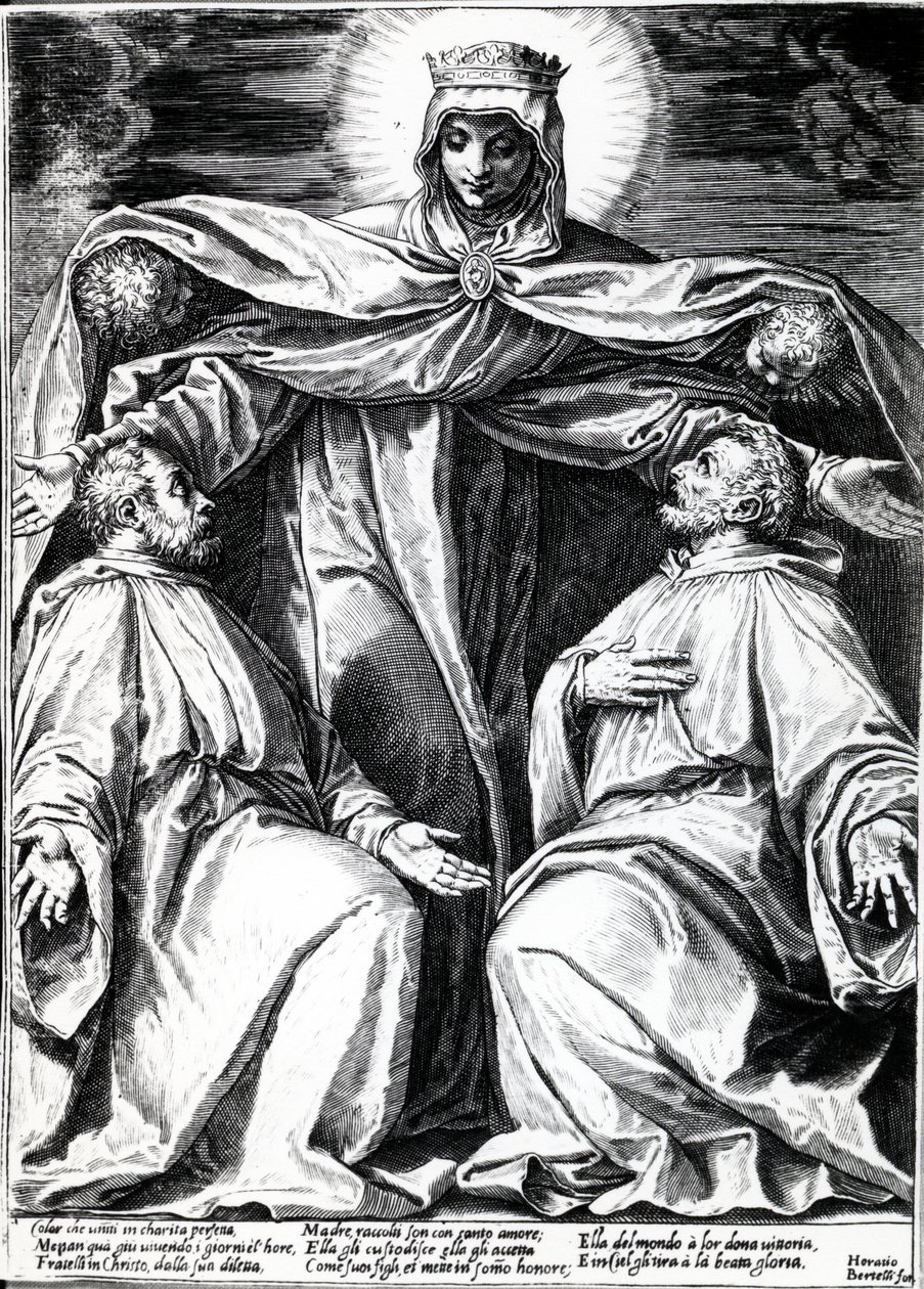 Madonna Bir Kardeşliğin İki Üyesini Koruyor, baskı Horatio Bertelli, 1582 (gravür) by Agostino Carracci