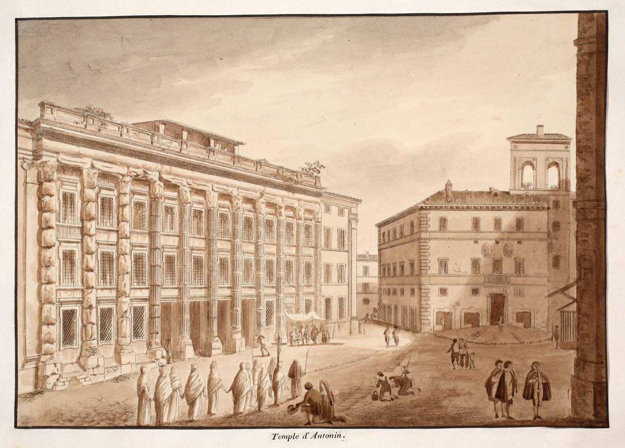 Antonine Tapınağı, 1833 (kahverengi yıkama ile aşındırma) by Agostino Tofanelli