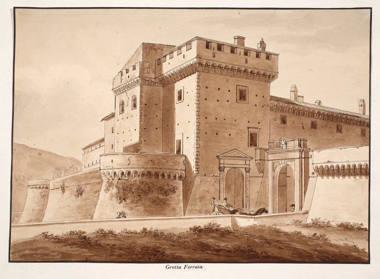 Grotta Ferrata, 1833 (kahverengi yıkama ile aşındırma) by Agostino Tofanelli