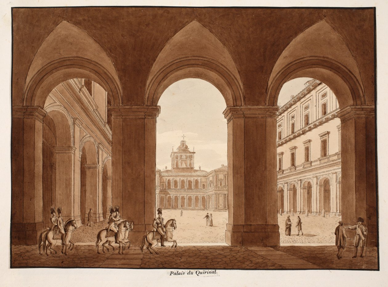 Palazzo del Quirinale, 1833 (kahverengi cilalı dağlama) by Agostino Tofanelli
