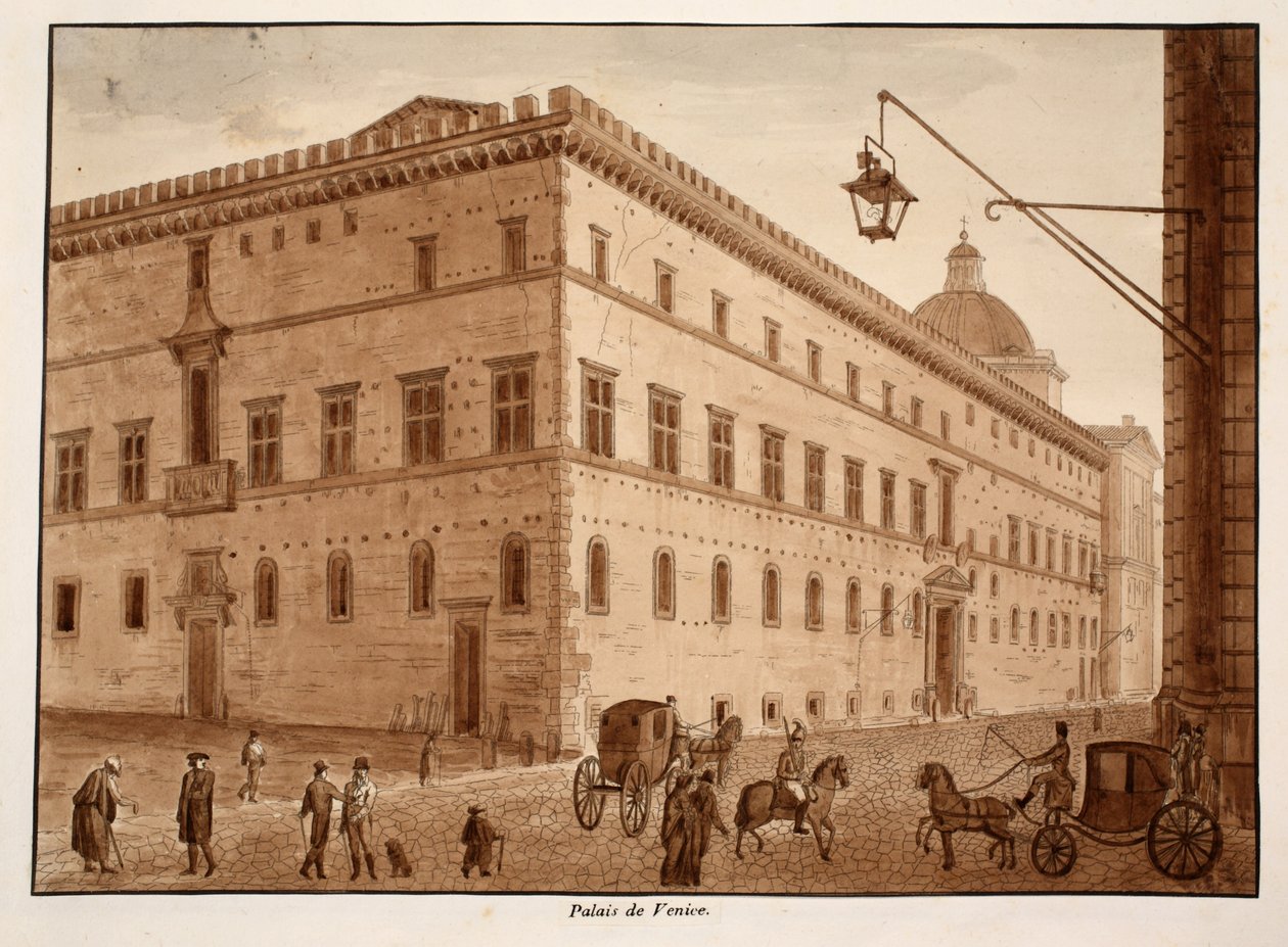 ಪಲಾಝೊ ಡಿ ವೆನೆಜಿಯಾ, 1833 (ಕಂದು ಬಣ್ಣದ ತೊಳೆಯುವಿಕೆಯೊಂದಿಗೆ ಎಚ್ಚಣೆ) ಟರ್ಕ್ by Agostino Tofanelli