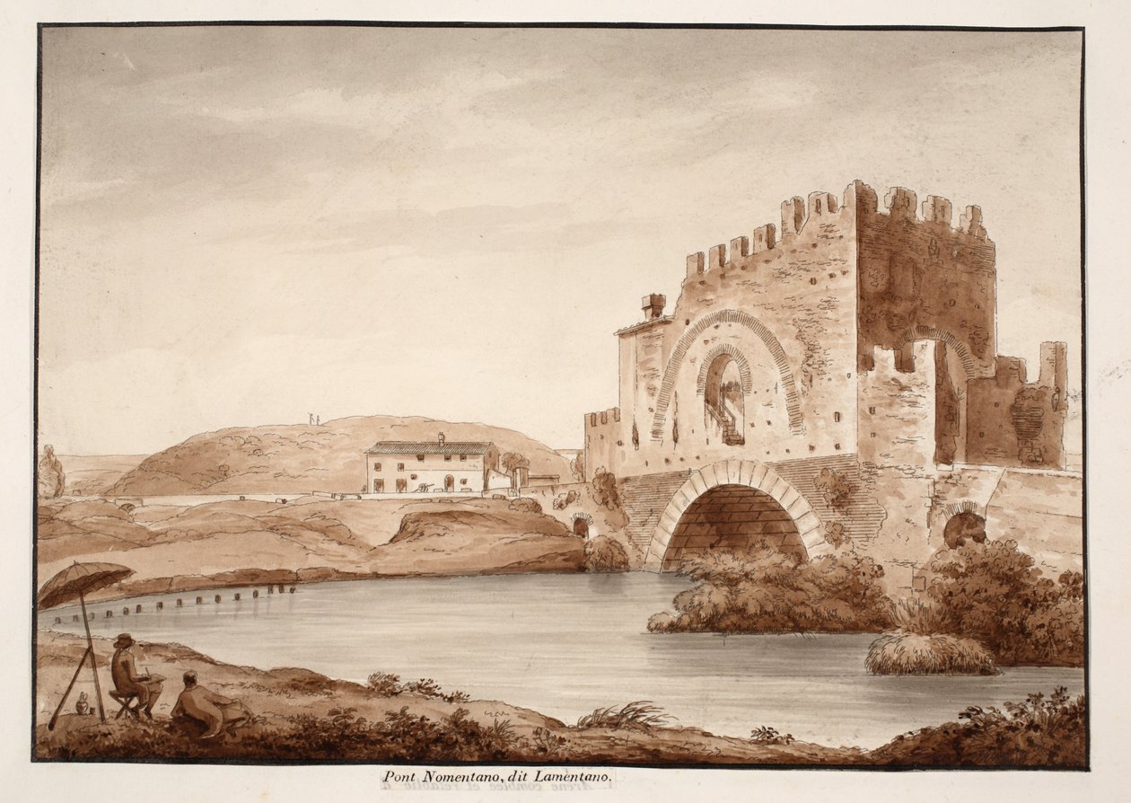 Ponte Nomentano veya Lamentano, 1833 (kahverengi yıkama ile aşındırma) by Agostino Tofanelli