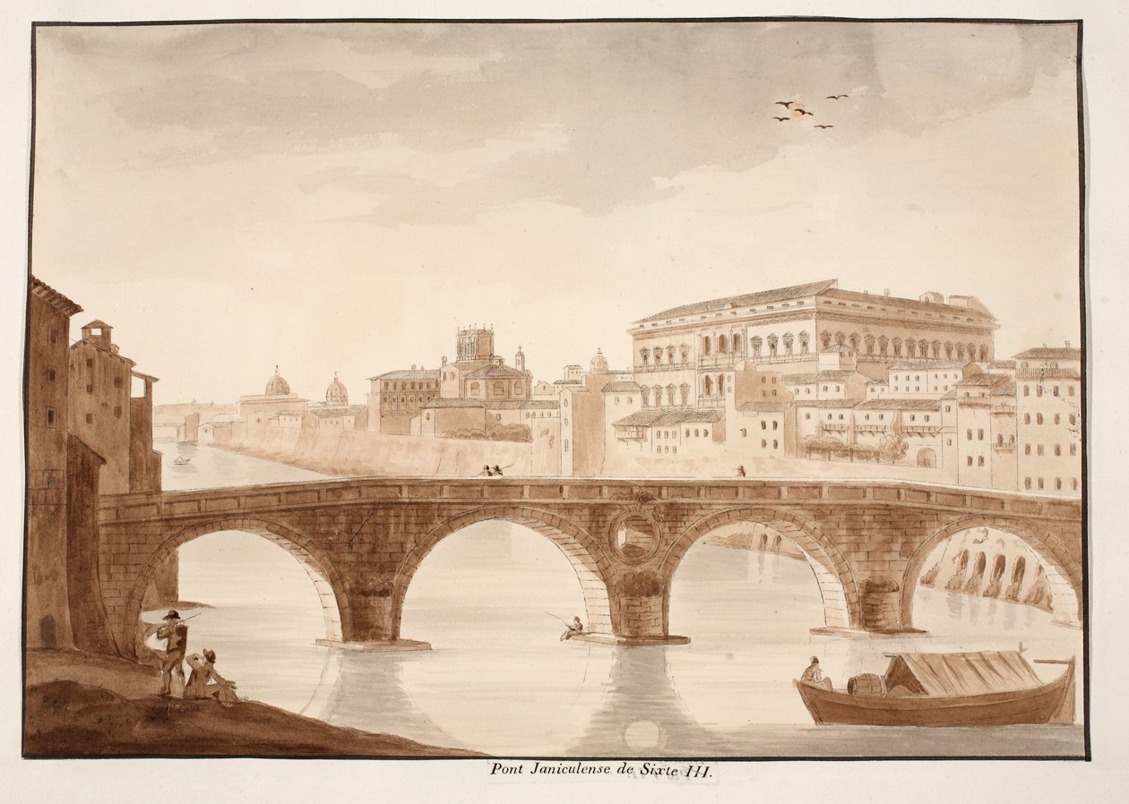 Ponte Sisto, 1833 (kahverengi cilalı dağlama) by Agostino Tofanelli