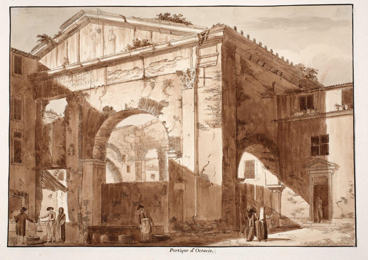 Octavia Portico, 1833 (kahverengi yıkama ile gravür) by Agostino Tofanelli