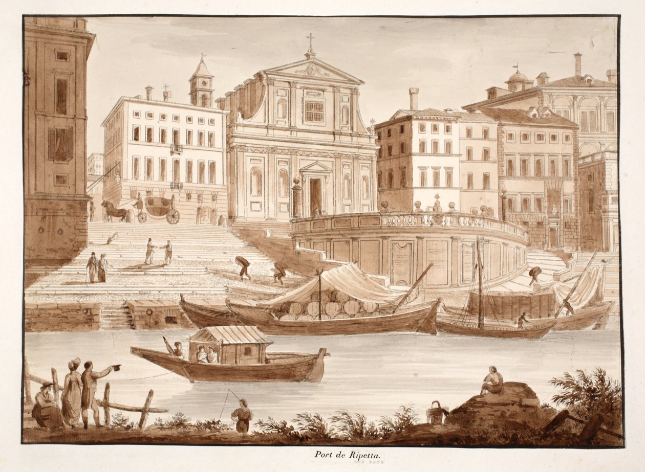 Ripetta Limanı, 1833 (kahverengi kaplama ile aşındırma) by Agostino Tofanelli