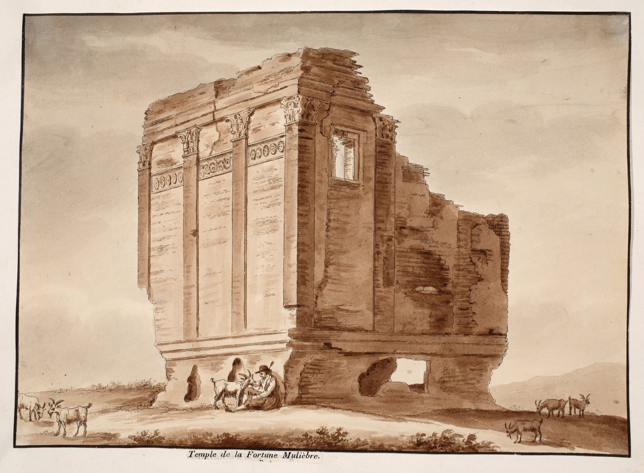 Fortuna Muliebre Tapınağı, 1833 (kahverengi yıkama ile aşındırma) by Agostino Tofanelli