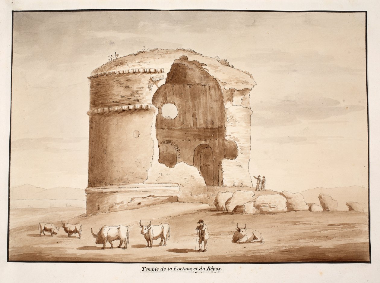 ಟೆಂಪಲ್ ಆಫ್ ಫಾರ್ಚೂನ್ ಅಂಡ್ ರೆಸ್ಟ್, 1833 (ಕಂದು ಬಣ್ಣದ ತೊಳೆಯುವಿಕೆಯೊಂದಿಗೆ ಕೆತ್ತನೆ) ಟರ್ಕ್ by Agostino Tofanelli