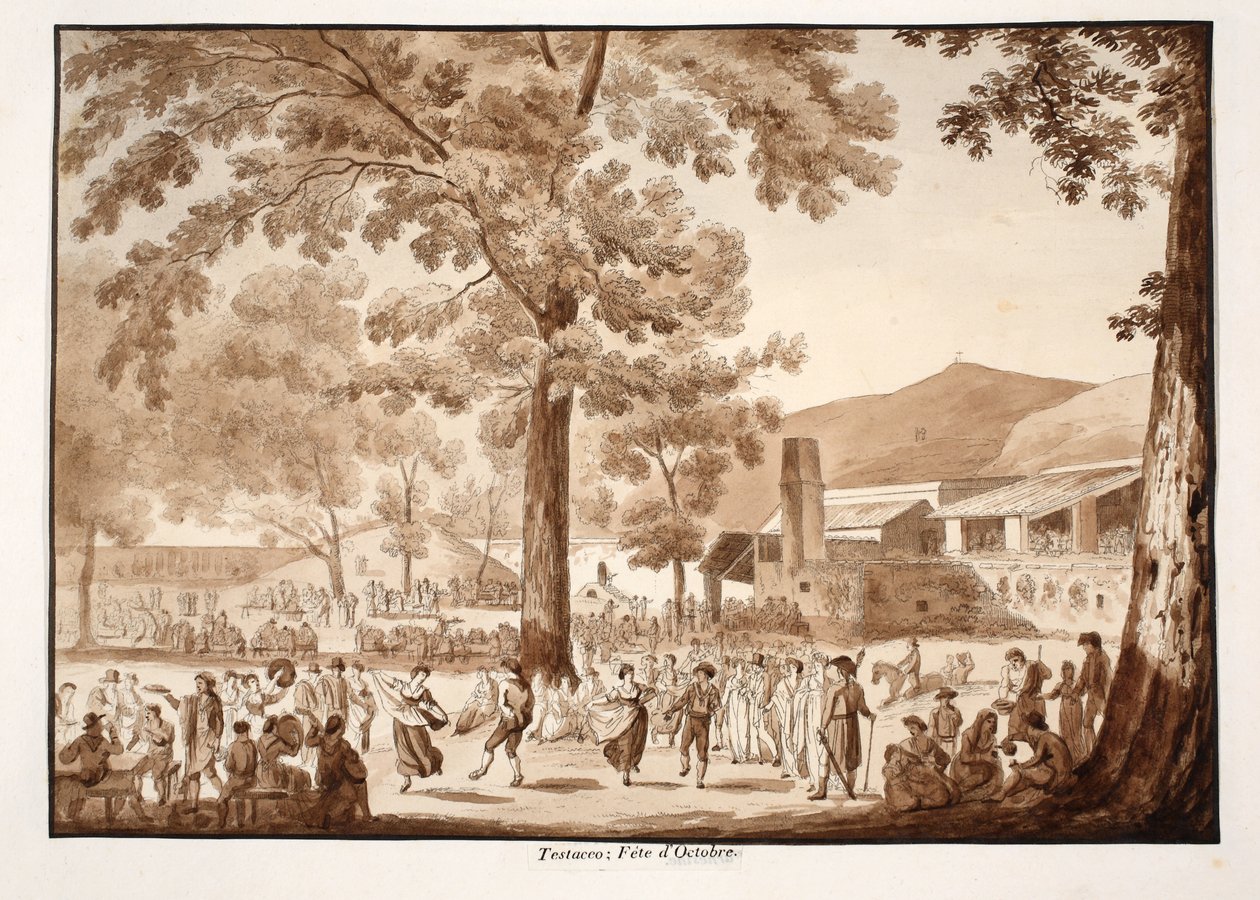Testaccio: Ekim Festivali, 1833 (kahverengi yıkama ile aşındırma) by Agostino Tofanelli