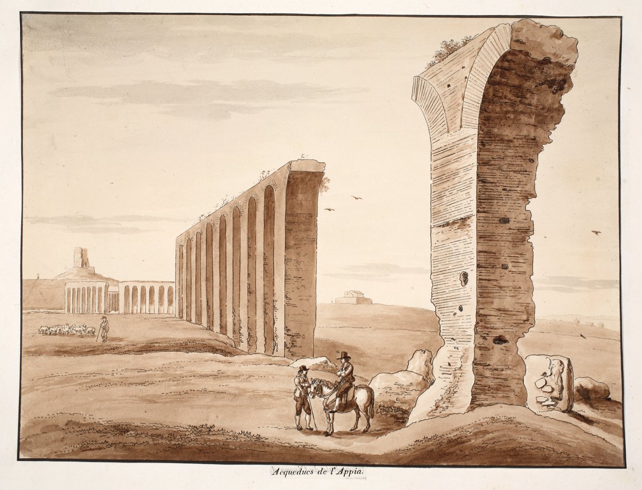 ಆಕ್ವಾ ಅಪ್ಪಿಯಾ, 1833 (ಕಂದು ಬಣ್ಣದ ತೊಳೆಯುವಿಕೆಯೊಂದಿಗೆ ಎಚ್ಚಣೆ) ಟರ್ಕ್ by Agostino Tofanelli