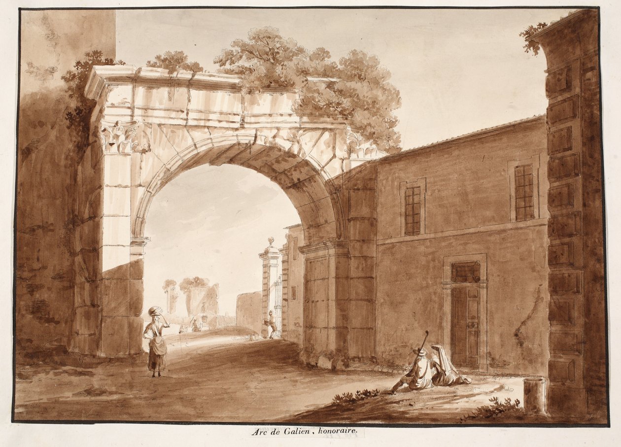 ದಿ ಆರ್ಚ್ ಆಫ್ ಗ್ಯಾಲಿಯೆನಸ್, 1833 (ಕಂದು ಬಣ್ಣದ ತೊಳೆಯುವಿಕೆಯೊಂದಿಗೆ ಕೆತ್ತನೆ) ಟರ್ಕ್ by Agostino Tofanelli