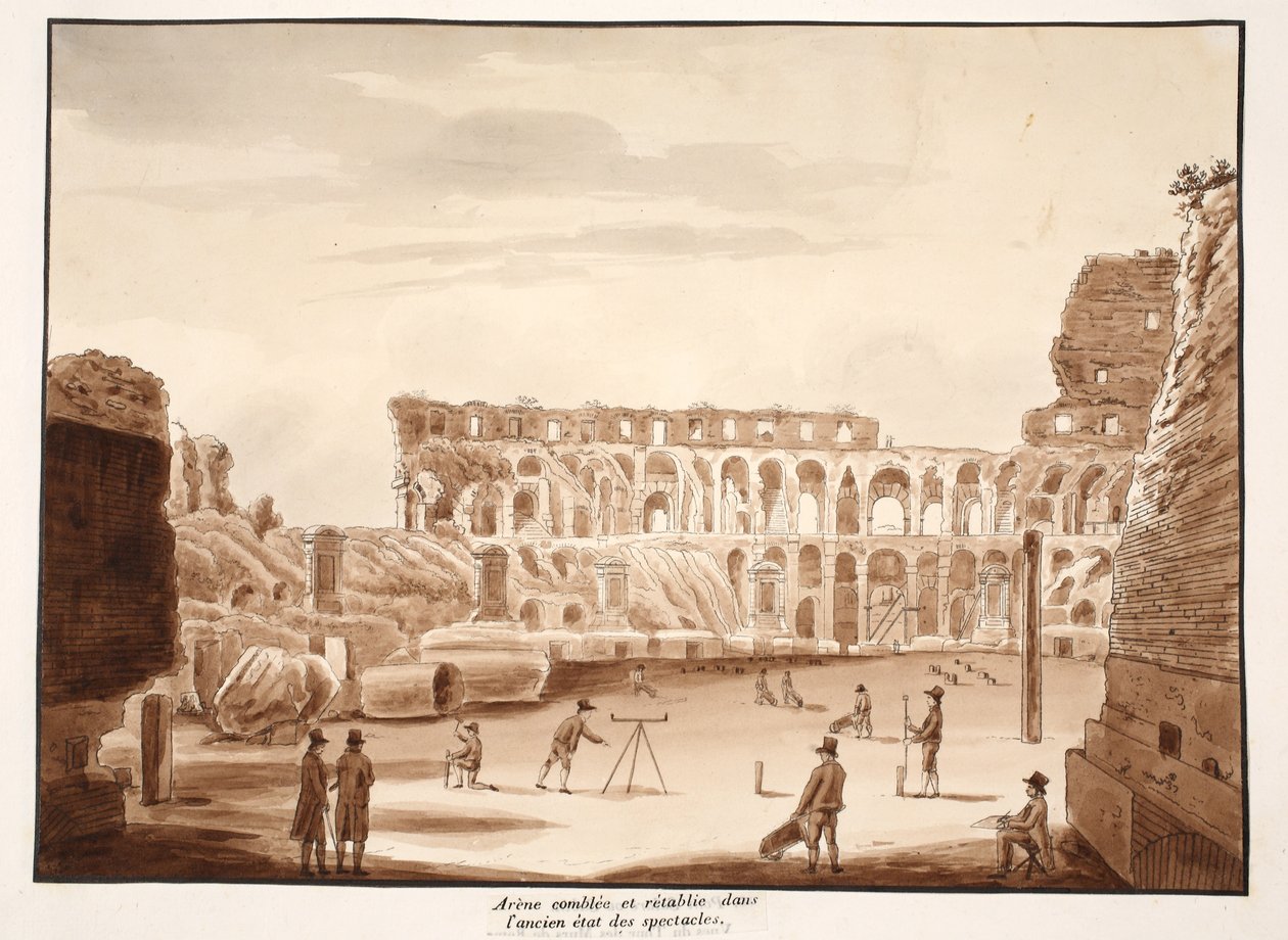Kolezyum Arenası dolduruldu ve eski haline getirildi, 1833 (kahverengi cila ile aşındırma) by Agostino Tofanelli