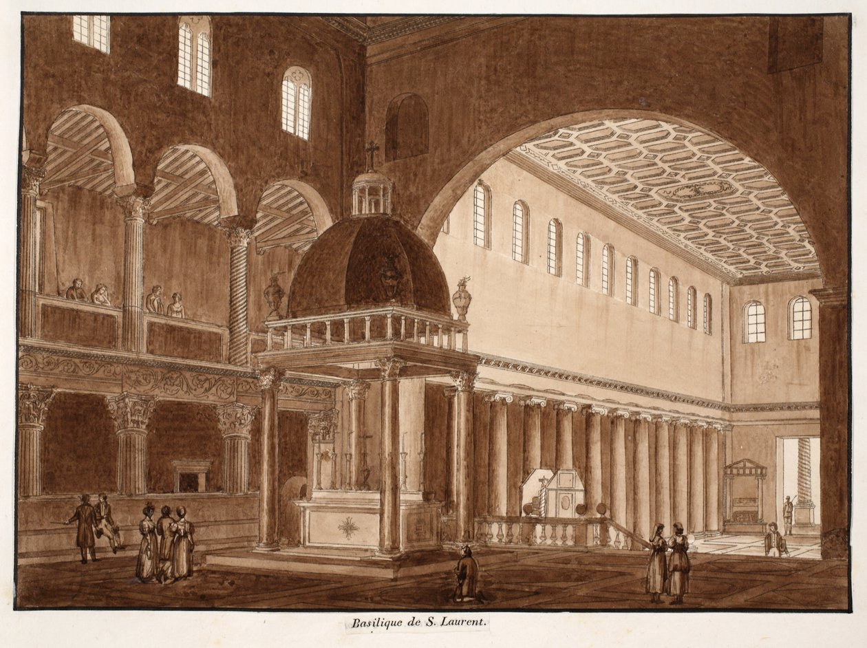 San Lorenzo Bazilikası, 1833 (kahverengi yıkama ile aşındırma) by Agostino Tofanelli