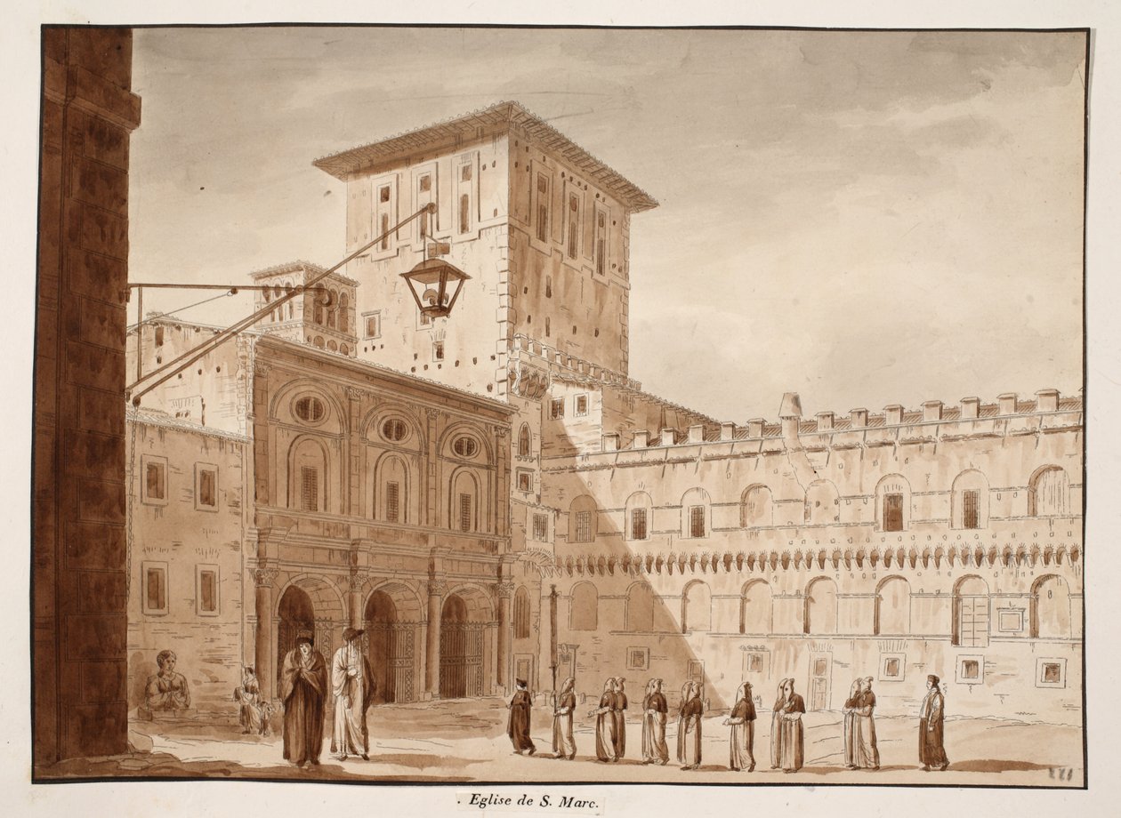 San Marco Kilisesi, 1833 (kahverengi cilalı gravür) by Agostino Tofanelli