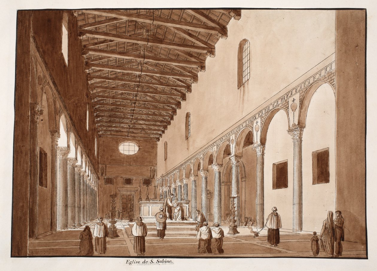 Santa Sabina Kilisesi, 1833 (kahverengi cilalı gravür) by Agostino Tofanelli