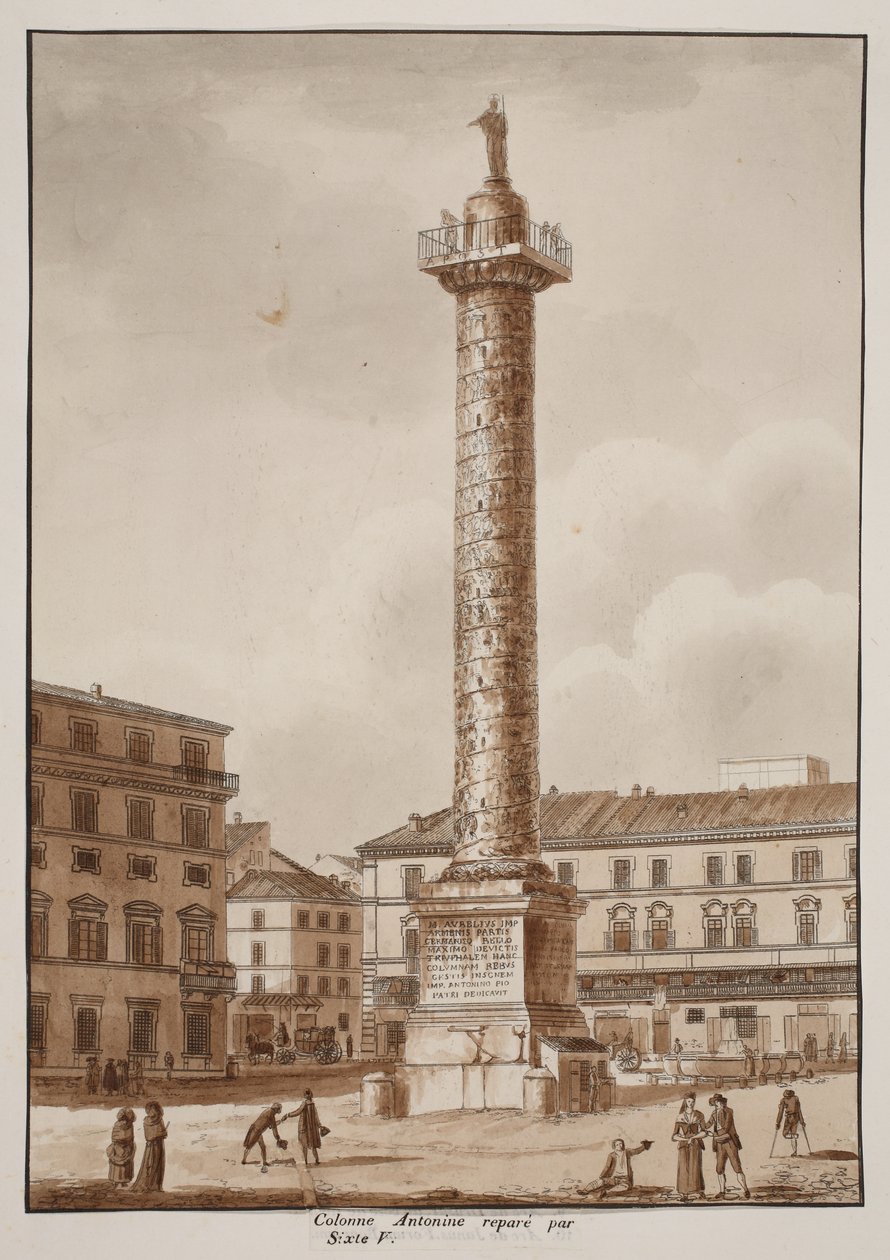 Colonna Antonina, Sixtus V, 1833 tarafından restore edildi (kahverengi sıva ile aşındırma) by Agostino Tofanelli