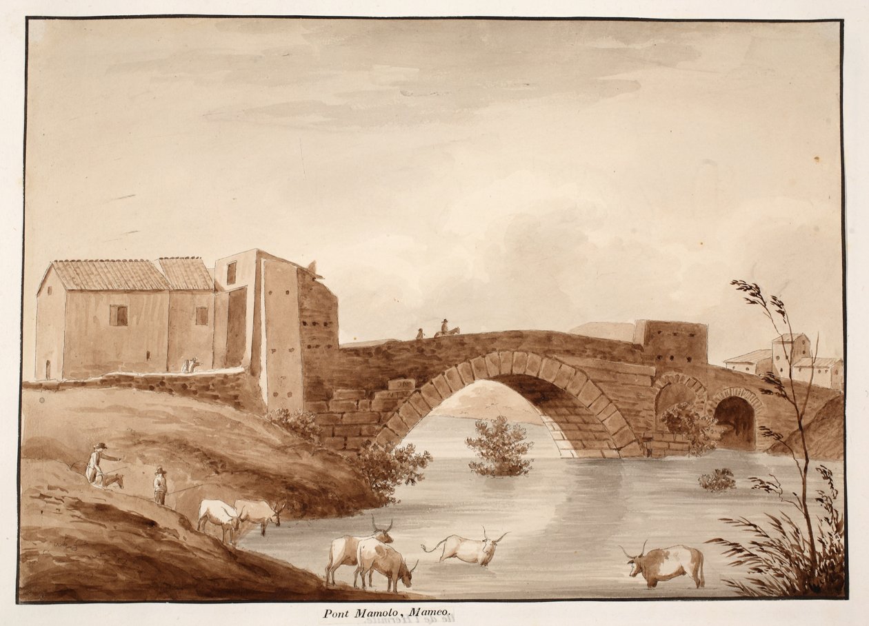 Ponte Mammolo, 1833 (kahverengi yıkama ile aşındırma) by Agostino Tofanelli