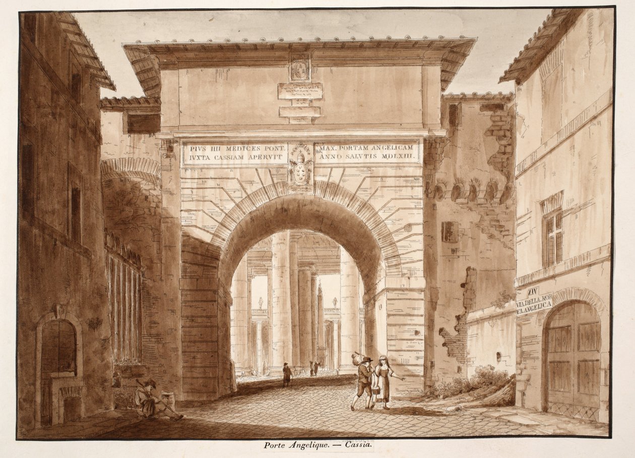 Porta Angelica - Cassia, 1833 (kahverengi yıkama ile aşındırma) by Agostino Tofanelli