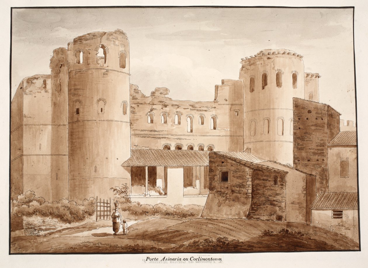 Porta Asinaria veya Coelimontana, 1833 (kahverengi yıkama ile aşındırma) by Agostino Tofanelli