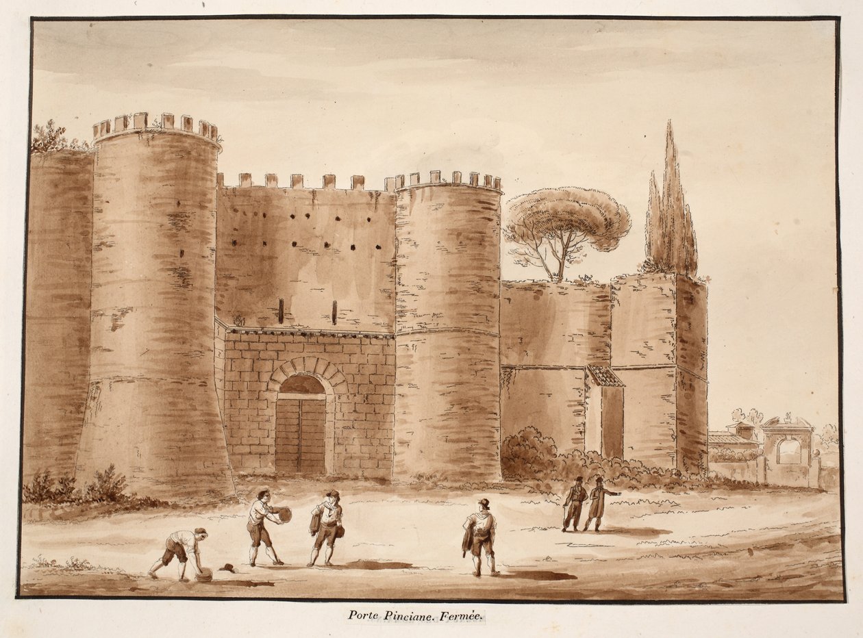 Porta Pinciana, kapalı, 1833 (kahverengi yıkama ile aşındırma) by Agostino Tofanelli