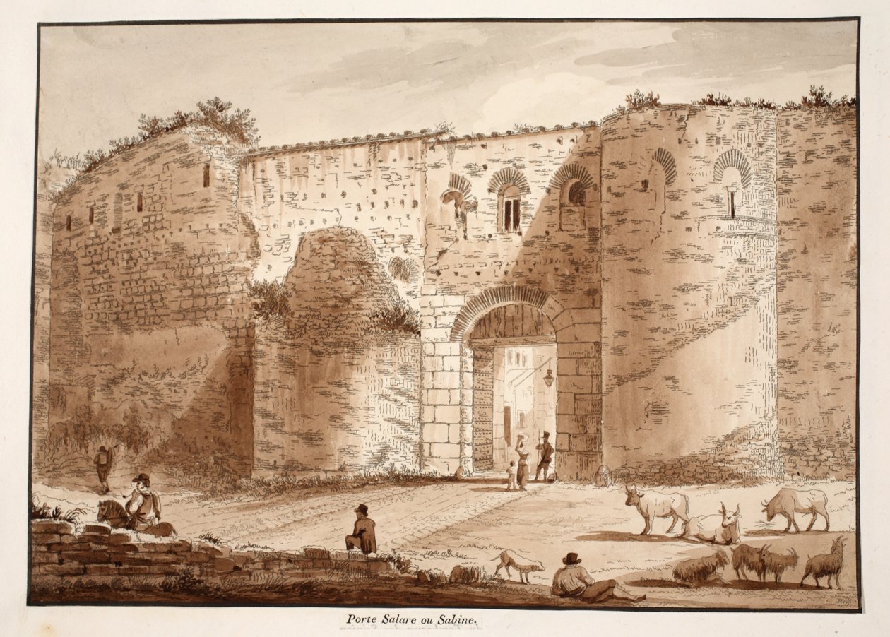 Porta Salaria veya Sabine Kapısı, 1833 (kahverengi yıkama ile aşındırma) by Agostino Tofanelli