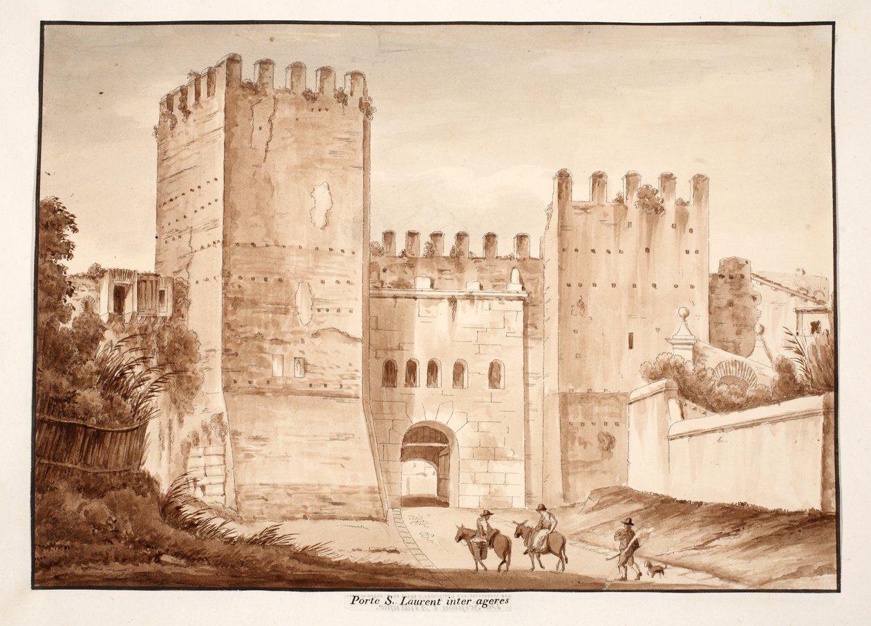Porta San Lorenzo, inter ageres, 1833 (kahverengi cilalı dağlama) by Agostino Tofanelli