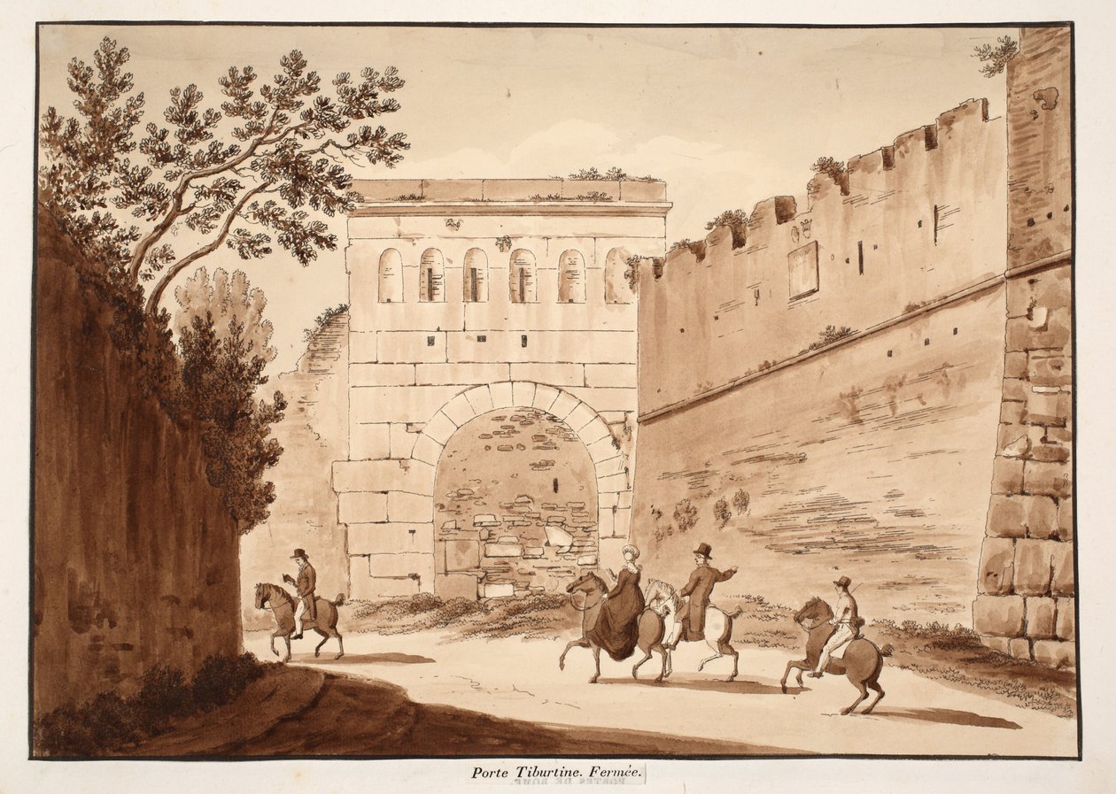 Porta Tiburtina, kapalı, 1833 (kahverengi yıkama ile aşındırma) by Agostino Tofanelli