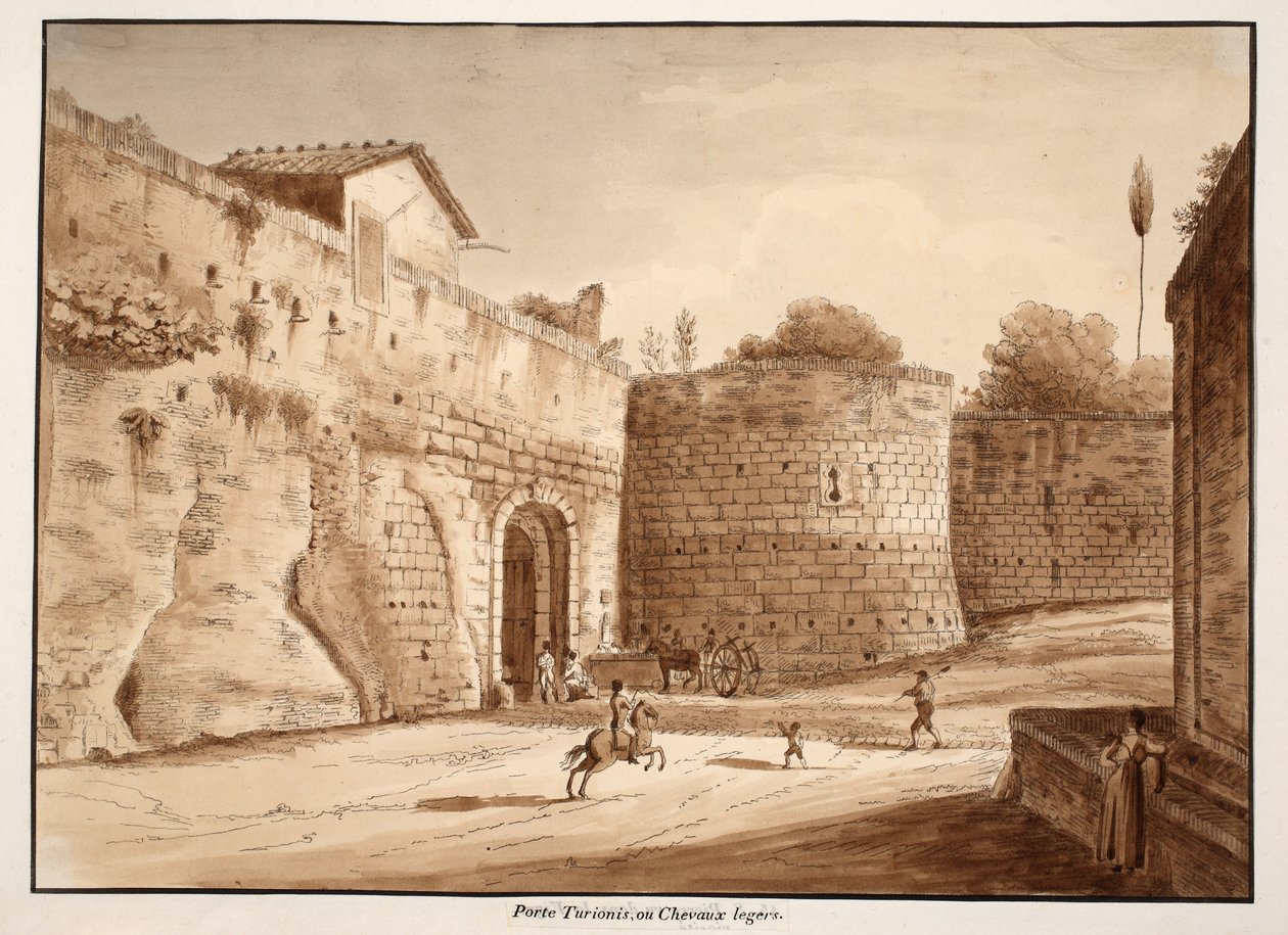 ಪೋರ್ಟಾ ಟುರಿಯೊನಿಸ್, ಅಥವಾ ಕವಾಲೆಗೆರಿ, 1833 (ಕಂದು ಬಣ್ಣದ ತೊಳೆಯುವಿಕೆಯೊಂದಿಗೆ ಕೆತ್ತನೆ) ಟರ್ಕ್ by Agostino Tofanelli