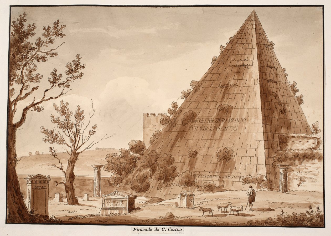 C.Cestius Piramidi, 1833 (kahverengi yıkama ile aşındırma) by Agostino Tofanelli