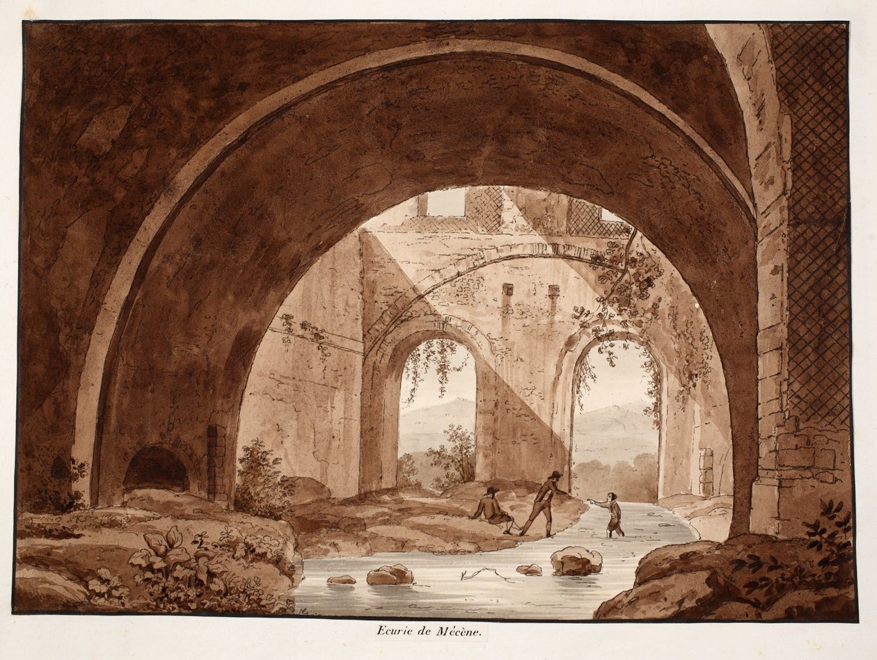 Villa Maecenas'ın Ahırları, 1833 (kahverengi cilalı gravür) by Agostino Tofanelli