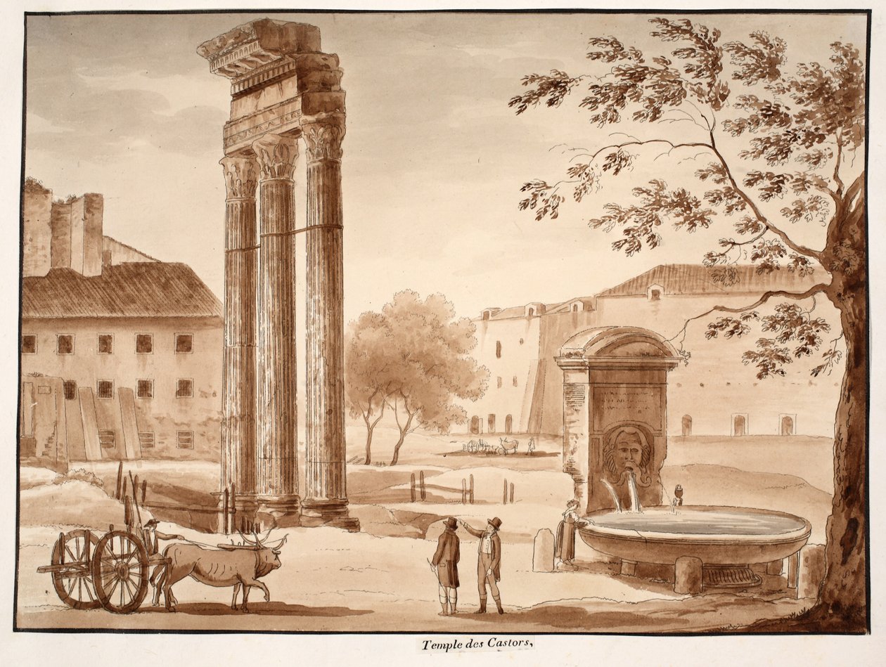 Castor Tapınağı, 1833 (kahverengi yıkama ile aşındırma) by Agostino Tofanelli