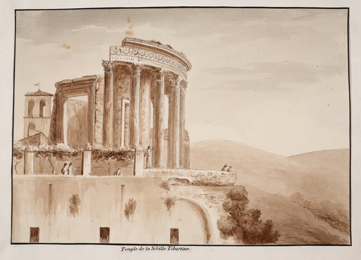 ಟೆಂಪಲ್ ಆಫ್ ದಿ ಟಿಬರ್ಟೈನ್ ಸಿಬಿಲ್, 1833 (ಕಂದು ಬಣ್ಣದ ತೊಳೆಯುವಿಕೆಯೊಂದಿಗೆ ಎಚ್ಚಣೆ) ಟರ್ಕ್ by Agostino Tofanelli