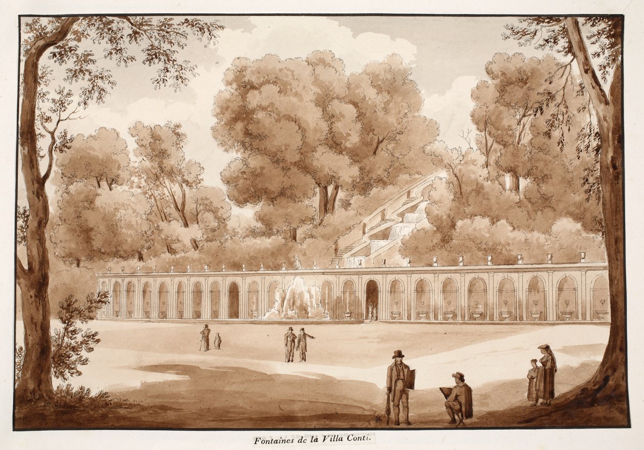 Villa Conti Fıskiyeleri, 1833 (kahverengi cilalı gravür) by Agostino Tofanelli