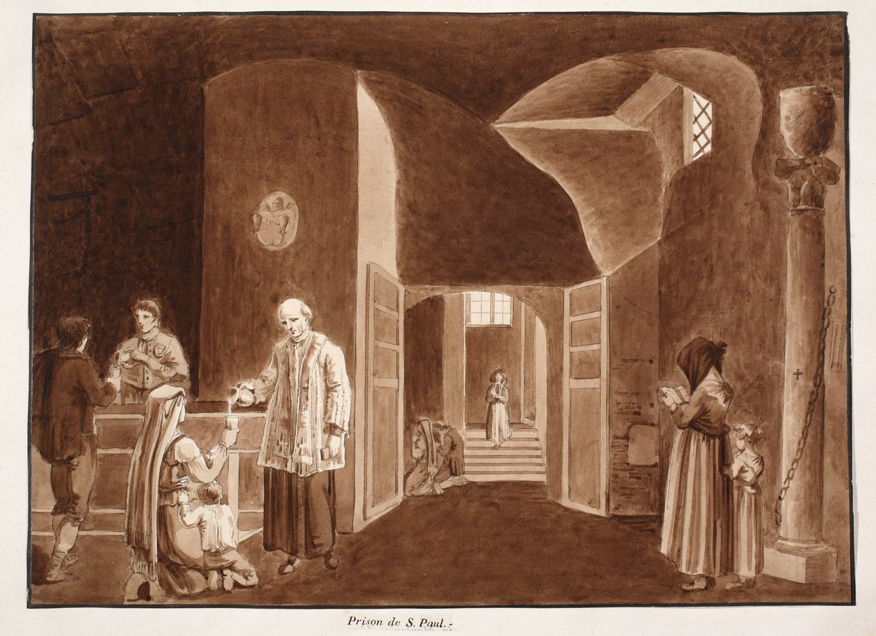 St. Paul Hapishanesi, 1833 (kahverengi cilalı gravür) by Agostino Tofanelli